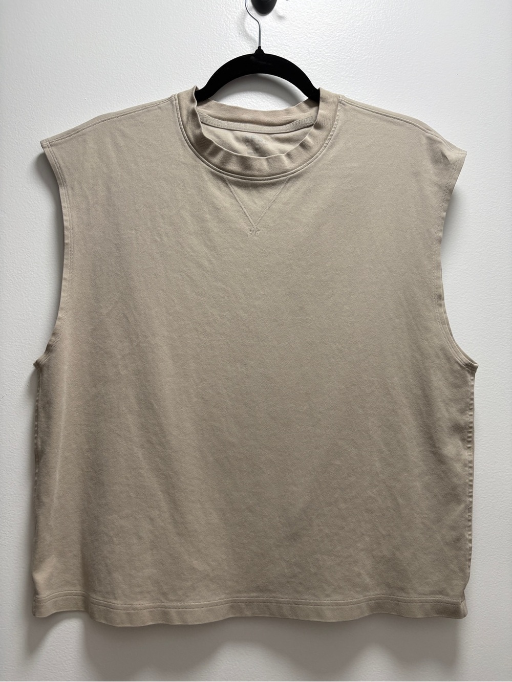 YPB A&F Women's Sleeveless Crewneck Athletic Tank in Light Taupe Minimalist